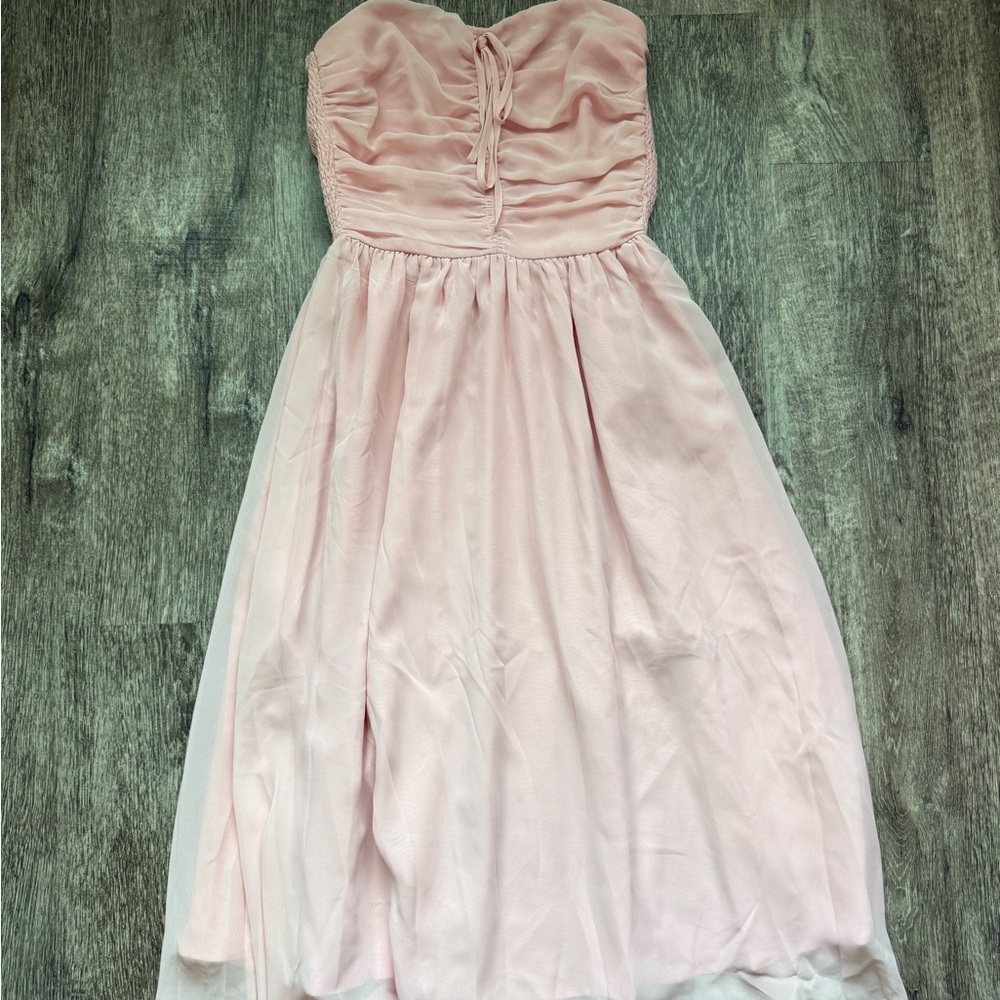 SHEIN Pink Ruched Strapless Sundress for Wedding Guest